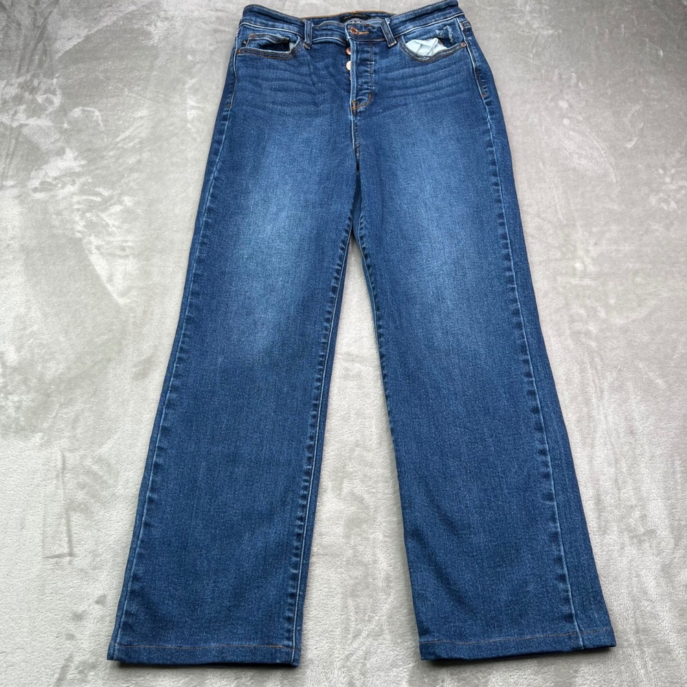Judy Blue Dad Jeans Womens 9/29 Blue Solid Stretch High Rise Button Fly Relaxed